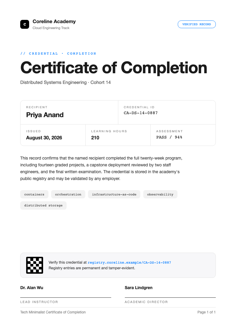 Tech minimalist certificate